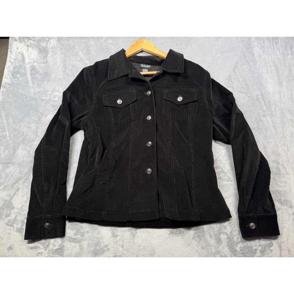 Rafaella Trucker Jacket Womens 16 Black Corduroy Cotton Stretch Button Up Casual